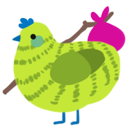 A lime and chartreuse chicken with a bar pattern