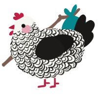 A white and sable chicken with a double-lace pattern