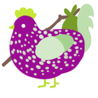 A plum and gluppy chicken with a speckle pattern