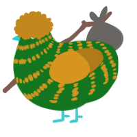 A leaf and ochre chicken with a bar pattern