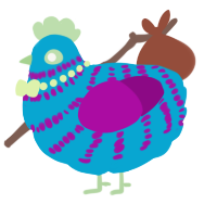 A cerulean and plum chicken with a bar pattern
