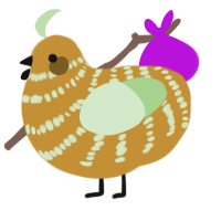 A gold and gluppy chicken with a bar pattern