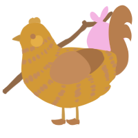 spaghetti, a ochre and brown chicken with a bar pattern