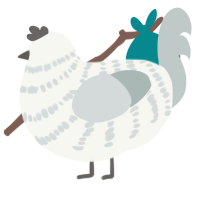 A white and silver chicken with a bar pattern