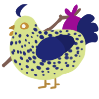 A lemon and navy chicken with a speckle pattern