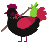 A black and crimson chicken with a neck-speckle pattern