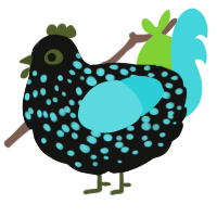 A black and aqua chicken with a speckle pattern