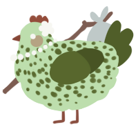 A gluppy and olive chicken with a speckle pattern
