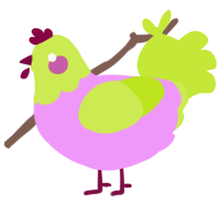 A lavender and lime chicken with a head pattern