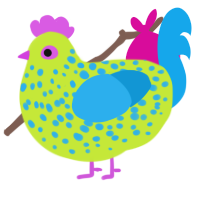 A lime and sky chicken with a speckle pattern