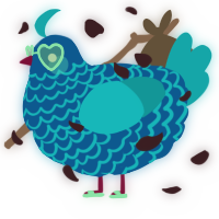 A ultramarine and cerulean chicken with a lace pattern