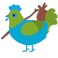 A cerulean and chartreuse chicken with a head pattern
