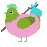 A pink and chartreuse chicken with a head pattern