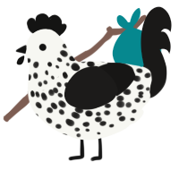 A white and sable chicken with a speckle pattern