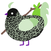 A black and gluppy chicken with a double-lace pattern