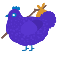 A indigo chicken with a speckle pattern
