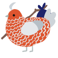 A vermilion and mist chicken with a lace pattern