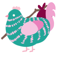 A turquoise and pink chicken with a bar pattern