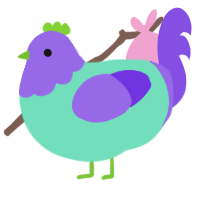 A mint and blurple chicken with a head pattern