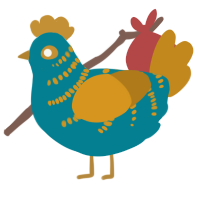 A sea and ochre chicken with a half-bar pattern