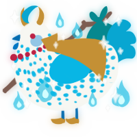 A white and cerulean chicken with a speckle pattern