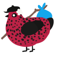 A crimson and sable chicken with a speckle pattern