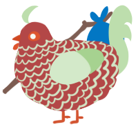 A red and gluppy chicken with a lace pattern