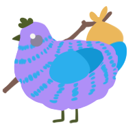 A lilac and sky chicken with a bar pattern