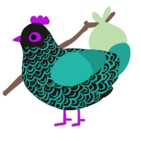 A sable and turquoise chicken with a double-lace pattern
