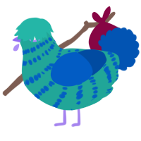 A turquoise and ultramarine chicken with a bar pattern