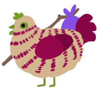 A beige and maroon chicken with a bar pattern
