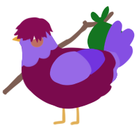 A wine and blurple chicken with a head pattern