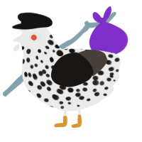 A black and mist chicken with a speckle pattern