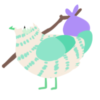 A cream and mint chicken with a bar pattern