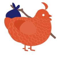 A vermilion chicken with a lace pattern