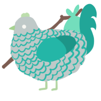 A silver and turquoise chicken with a lace pattern