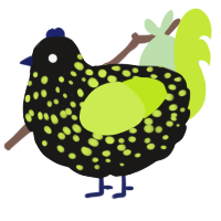 A sable and lime chicken with a speckle pattern