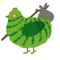 A grass and leaf chicken with a bar pattern