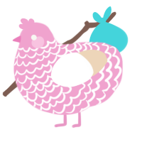 A pink and cream chicken with a lace pattern