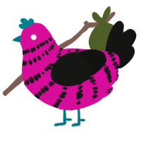 A fuchsia and black chicken with a bar pattern