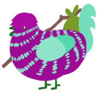 A plum and mint chicken with a bar pattern