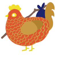 A vermilion and gold chicken with a lace pattern