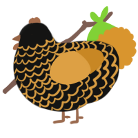 A black and orange chicken with a lace pattern