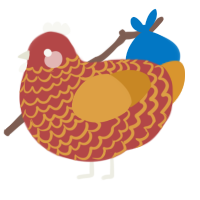 A red and orange chicken with a lace pattern