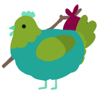 A turquoise and chartreuse chicken with a head pattern