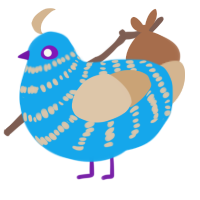 A sky and beige chicken with a bar pattern