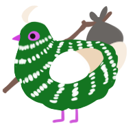 A leaf and cream chicken with a bar pattern