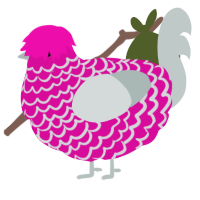 A fuchsia and silver chicken with a lace pattern
