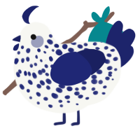 A white and navy chicken with a speckle pattern