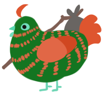A leaf and vermilion chicken with a bar pattern